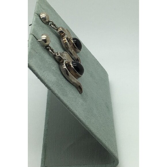 Taxco Sterling  Silver Black Onyx Earrings Mid Century Modern Modernist TA -11 - Picture 3 of 4